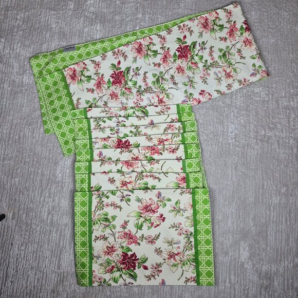 Waverly Table Runner and 8 Placemats Floral Pattern with Green Trim - Picture 2 of 16